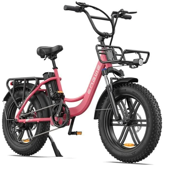 velo electrique ENGWE L20 20 Pouces Autonomie 140km Moteur 250W 39km h Amortisseur avant VTC fat bike de ville Batterie 48V13Ah Rose