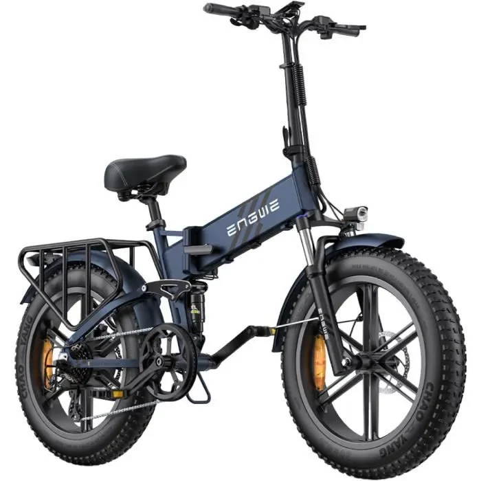 velo electrique pliable ENGWE ENGINE Pro 2.0 Autonomie 110km 45km h Tout suspendu Pneus snow 20 pouces VTT Fat bike 52V16Ah bleu