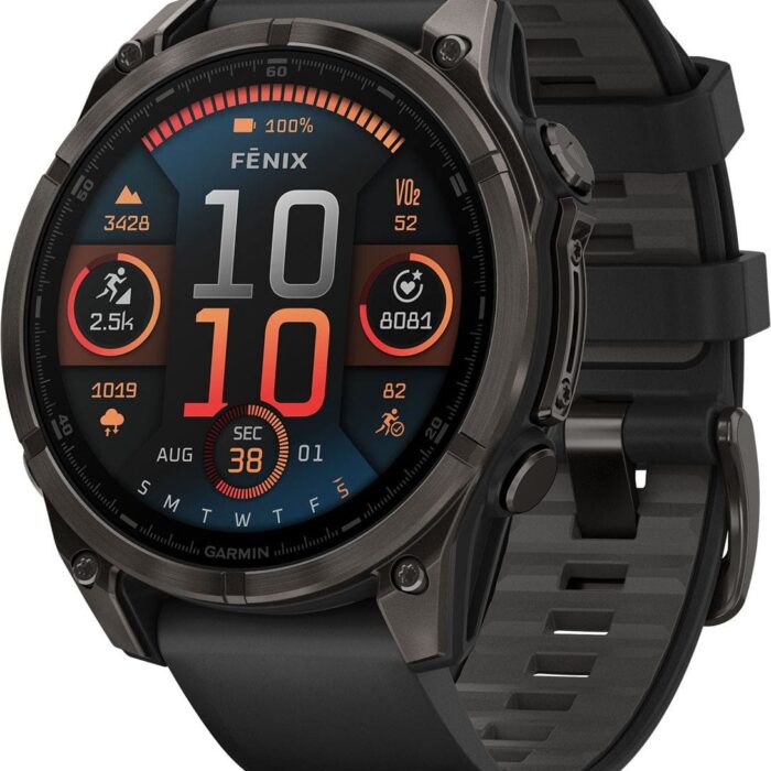 Montre GPS Garmin Fénix 8 AMOLED - 47 mm Sapphire Titane Carbon Gray DLC avec Bracelet en Silicone Noir Gris