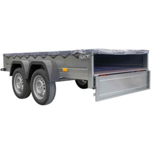 Remorques Unitrailer Garden Trailer 264/2 Kipp AVEC ROUE JOCKEY, TIGE DE SUPPORT DE BÂCHE ET BÂCHE PLATE GRISE